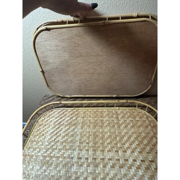 Vintage Wicker & Bamboo Serving Trays  Tiki Bar Set of 2 - Picture 6 of 8